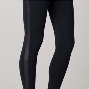 David Lerner black tuxedo leather stripe leggings